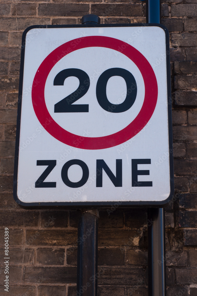 Twenty Mile speed limit traffic sign, UK Twenty Mile speed limit traffic sign, UK
