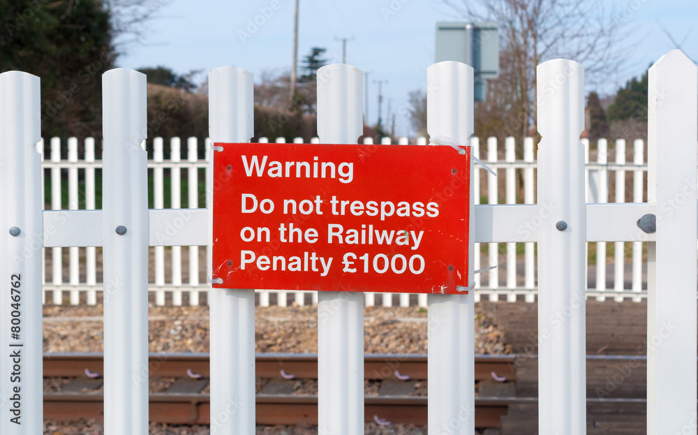 Warning sign on railway level crossing, Cattishall, Bury St Edmu Warning sign on railway level crossing, Cattishall, Bury St Edmu