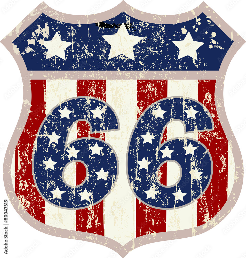vintage route 66 road sign, retro style, vector illustration