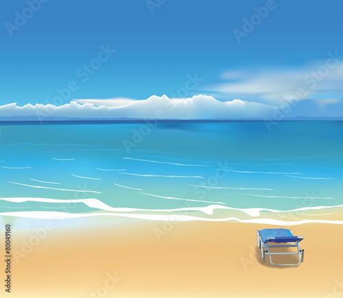 Blue deck chair on beautiful beach