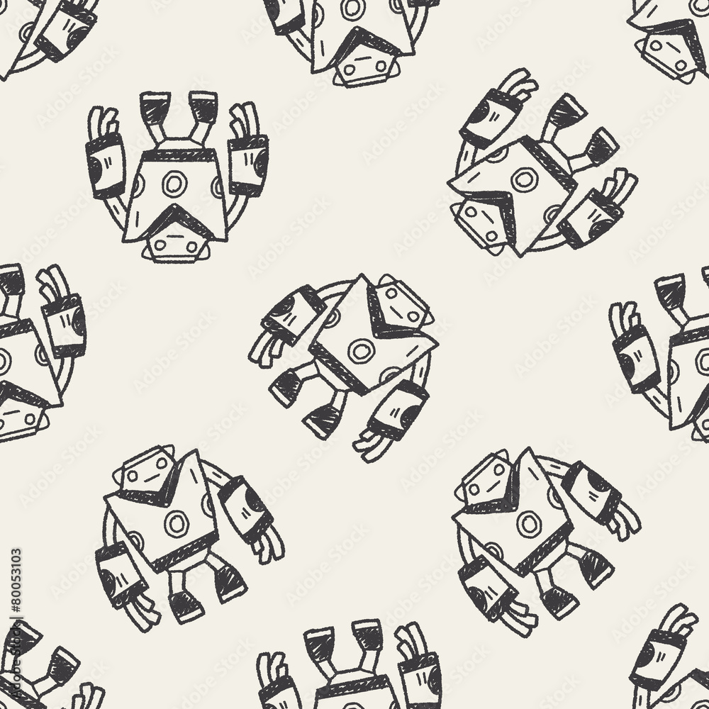 Fototapeta premium Doodle Robot seamless pattern background