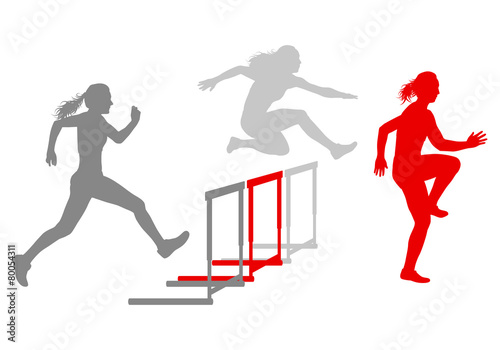 Hurdle race woman barrier running vector background winner