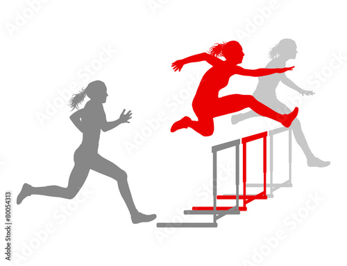 Hurdle race woman barrier running vector background winner