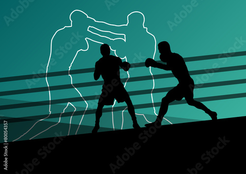 Boxing active young men box sport silhouettes abstract backgroun