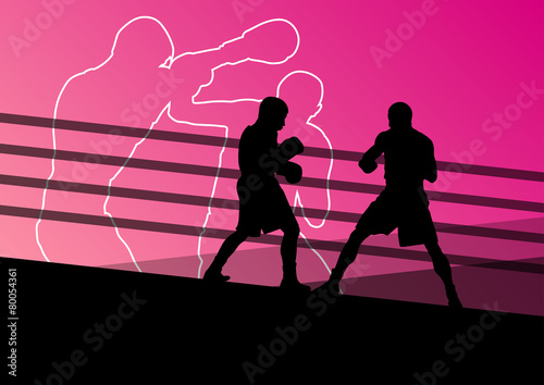 Boxing active young men box sport silhouettes abstract backgroun