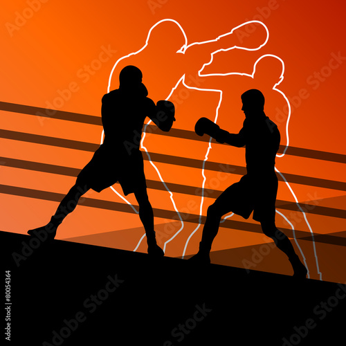 Boxing active young men box sport silhouettes abstract backgroun