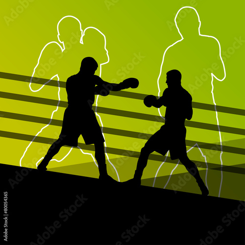 Boxing active young men box sport silhouettes abstract backgroun