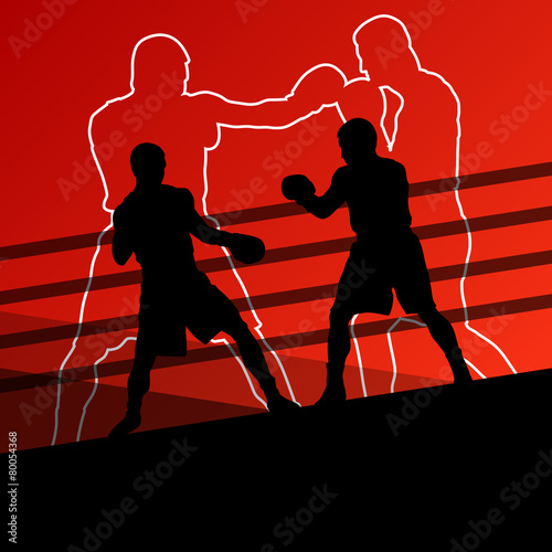 Boxing active young men box sport silhouettes abstract backgroun