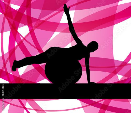 Woman on fitness ball exercises vector background