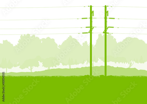 High voltage power transmission tower line green ecology energy