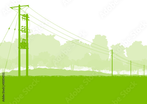 High voltage power transmission tower line green ecology energy