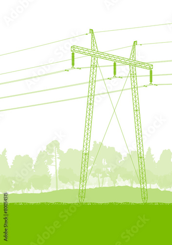 High voltage power transmission tower line green ecology energy