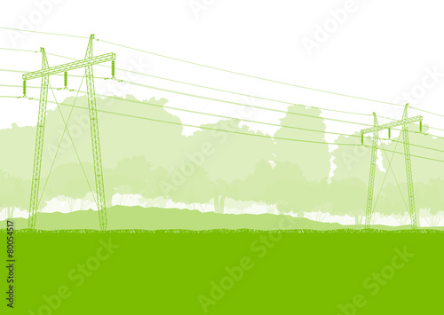 High voltage power transmission tower line green ecology energy
