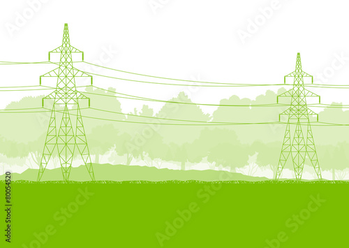 High voltage power transmission tower line green ecology energy