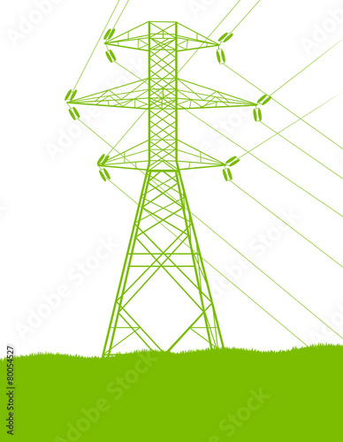 High voltage power transmission tower line green ecology energy