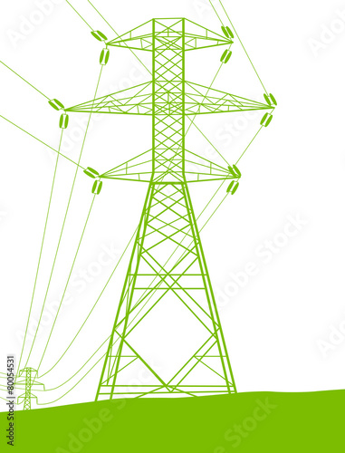 High voltage power transmission tower line green ecology energy