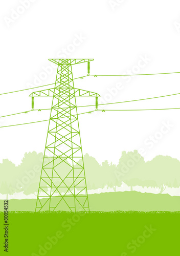 High voltage power transmission tower line green ecology energy