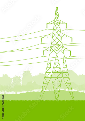High voltage power transmission tower line green ecology energy