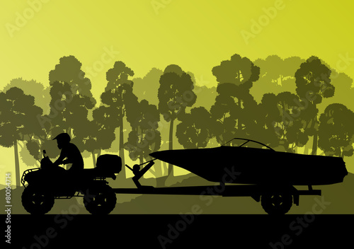 Yacht boat trailer vector background landscape with all terrain