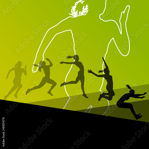 Woman girl triple long jump flying active sport athletic silhoue