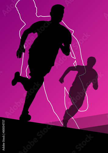 Active young men sport athletics hurdles barrier running silhoue
