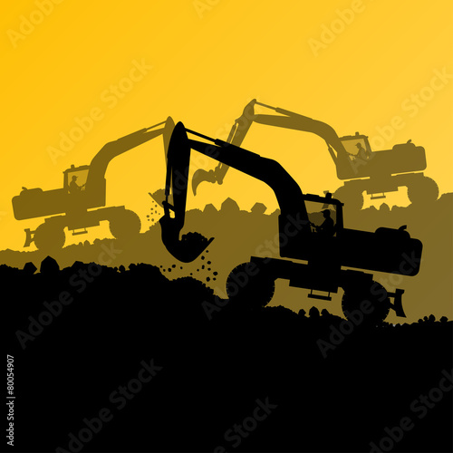 Excavator loader hydraulic machine tractor and worker digging at