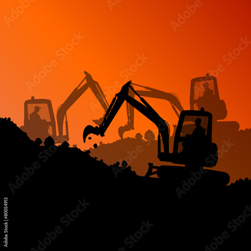 Excavator loader hydraulic machine tractor and worker digging at