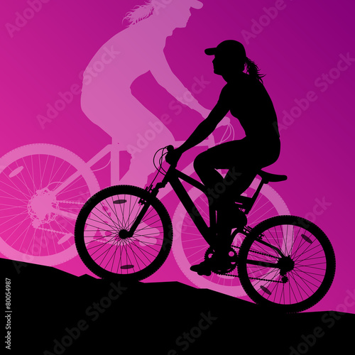 Active woman cyclists bicycle riders in landscape background ill