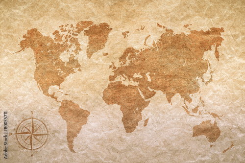 Obraz na płótnie vintage papier z mapy świata
