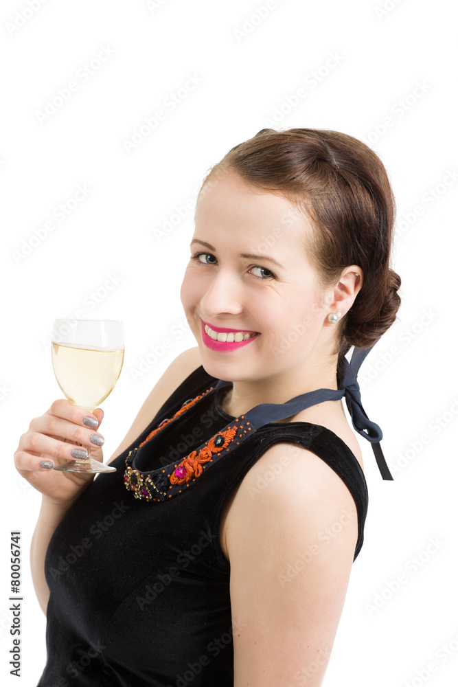beautiful young brunette woman holding a glass of white wine beautiful young brunette woman holding a glass of white wine