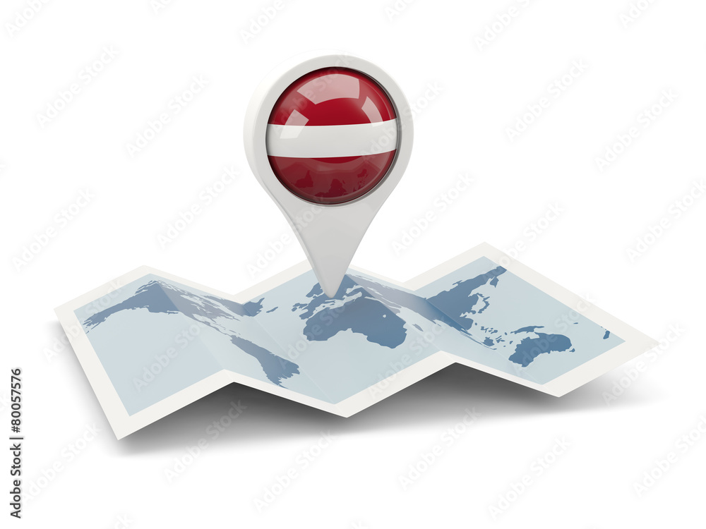 Naklejka premium Round pin with flag of latvia