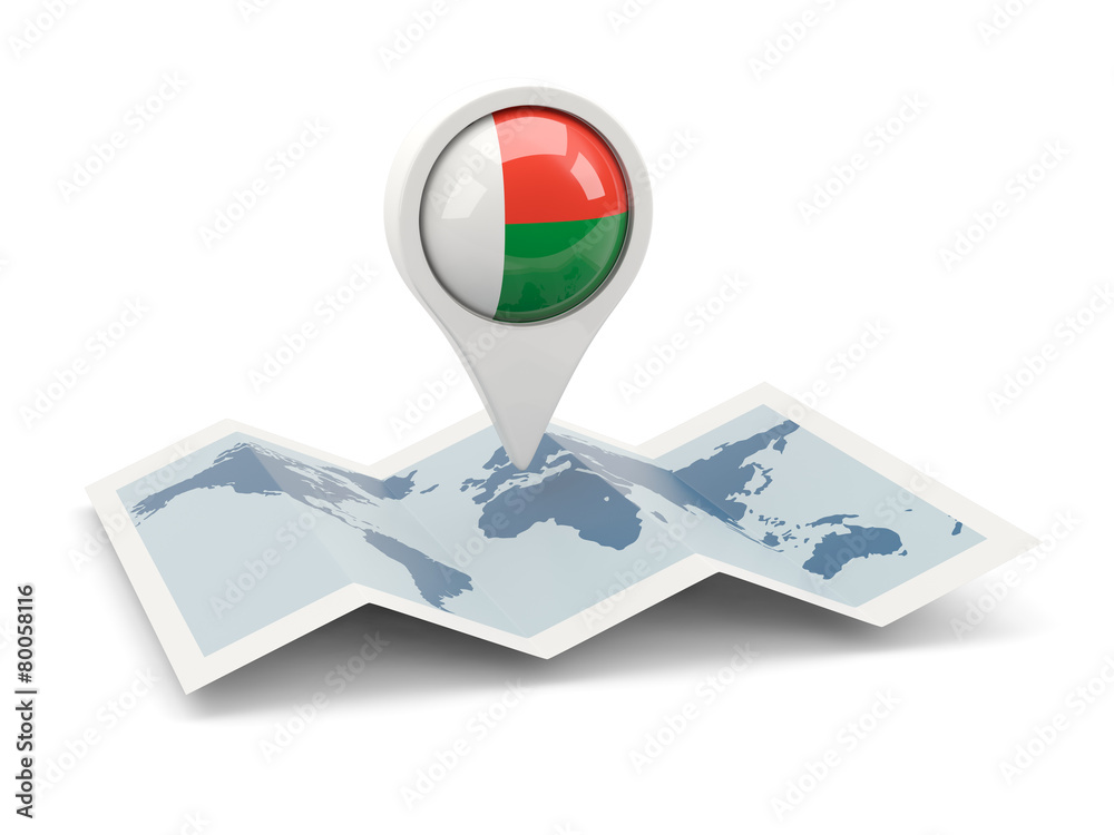 Naklejka premium Round pin with flag of madagascar