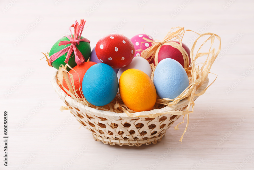 Easter eggs in a weaved basket