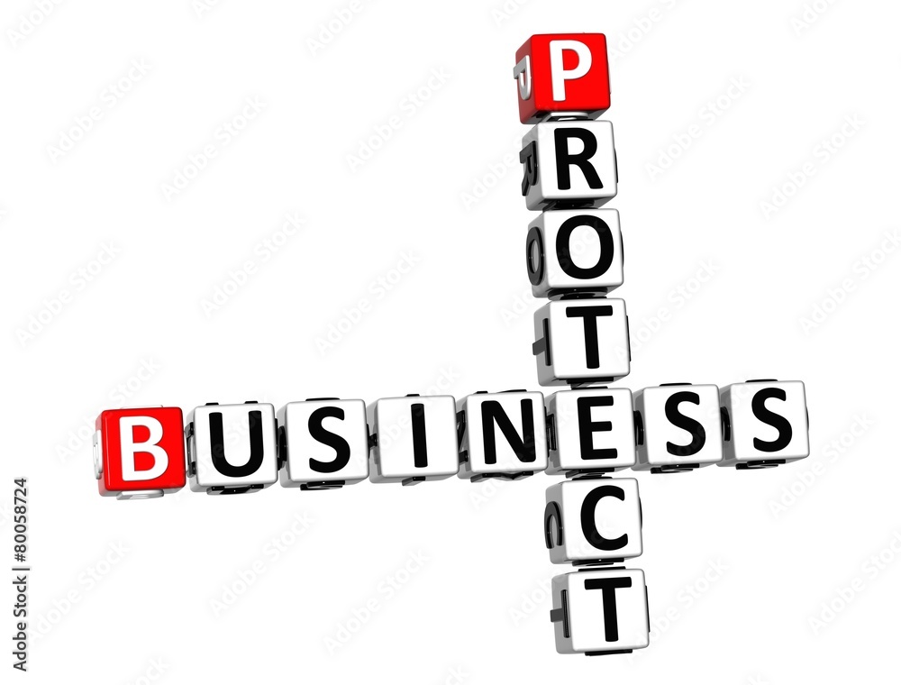 3D Crossword Protect Business on white background 3D Crossword Protect Business on white background