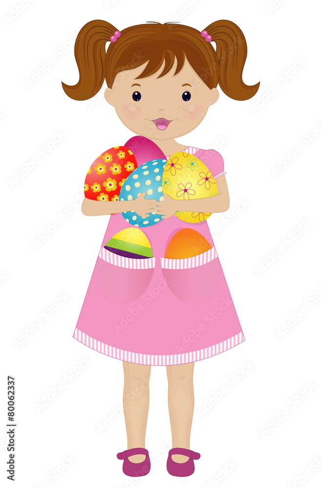 Illustration de Pâques - Petite fille avec oeufs Illustration de Pâques - Petite fille avec oeufs