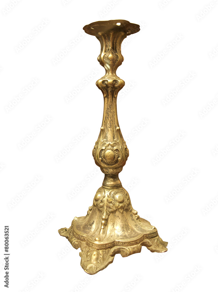 Vintage golden church utensil isolated over white