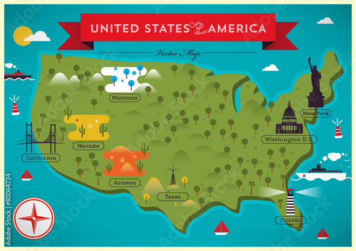 Canvas Print Map of United States of America Vector Illustration