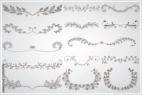 Big set of elegant calligraphic foliate borders