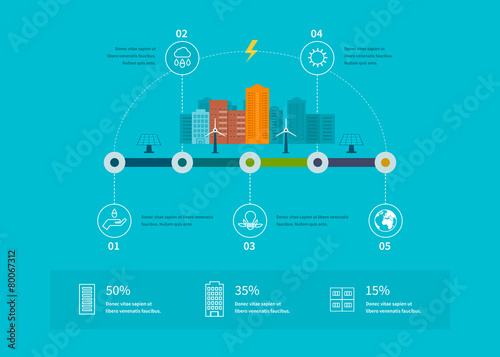 Ecology illustration infographic elements flat design. City