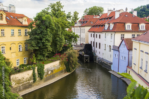 view from the Charles Bridge on the river and watermill