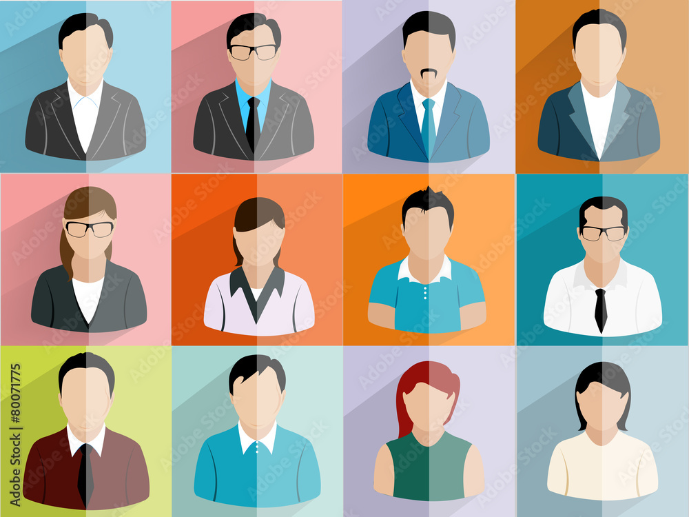 Colorful set of young male and female business characters. Colorful set of young male and female business characters.