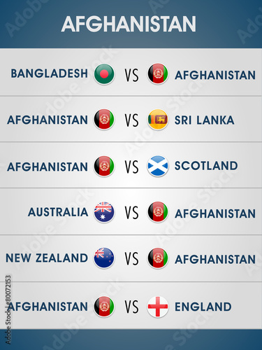 Scheduled list of Afghanistan matches for Cricket.