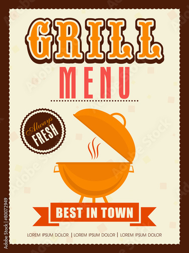 Stylish Grill menu card, template or flyer design.