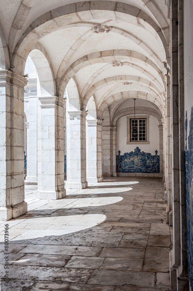 Stone arches in the Monastery of St. Vincent in Lisbon