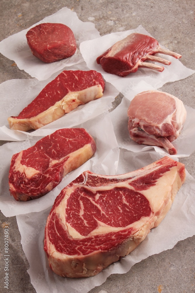 raw prime meat beef pork lamb cuts