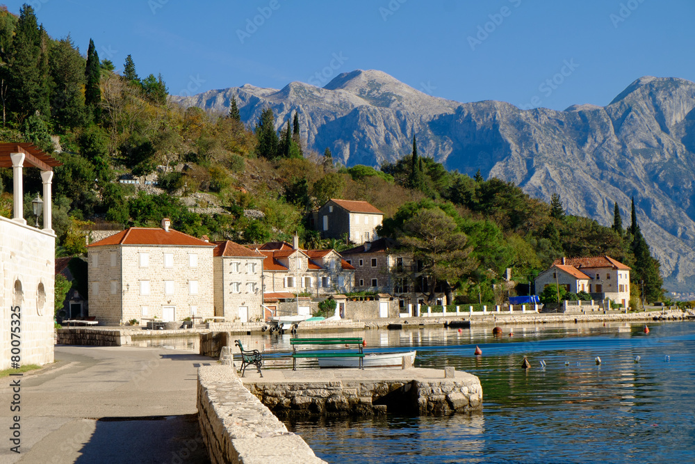 Beautiful view on city of Perast at Kotor bay