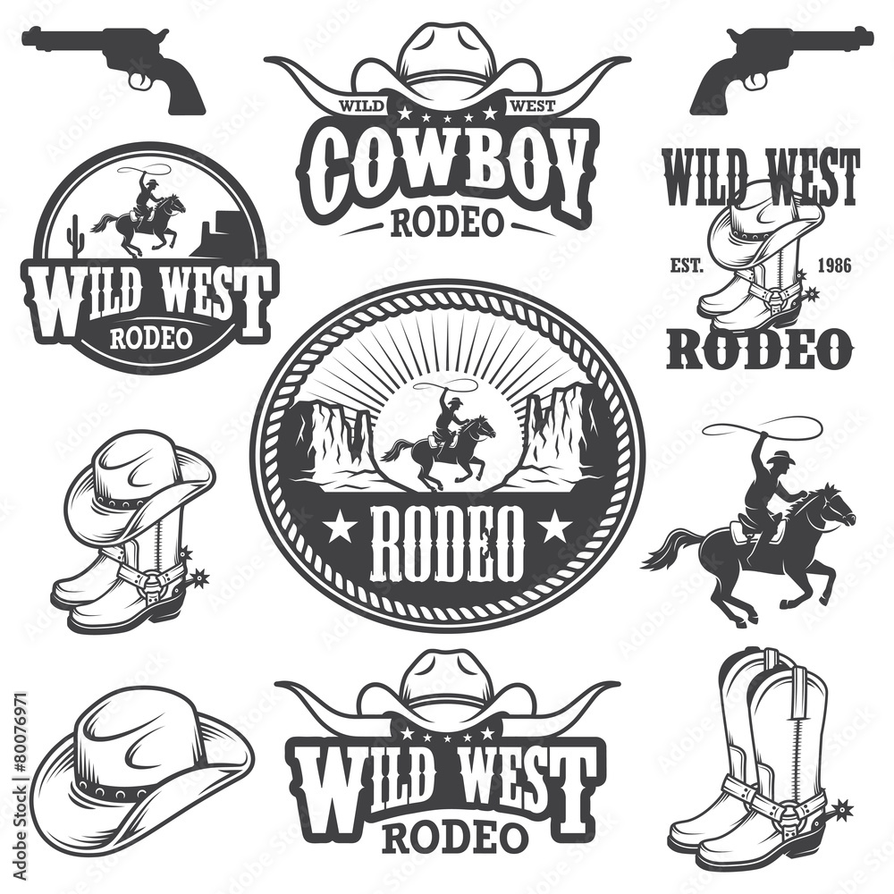 Fototapeta Set of vintage rodeo emblems and designed elements