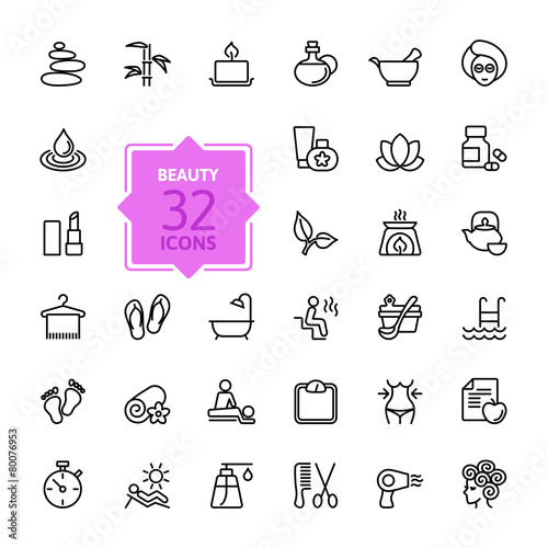 Outline web icon set  - Spa & Beauty