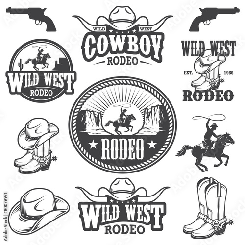 Set of vintage rodeo emblems and designed elements photo