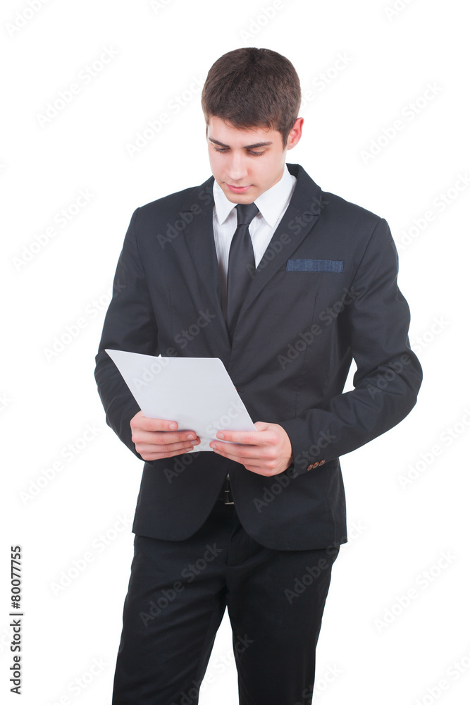 Businessman with blank white paper Businessman with blank white paper